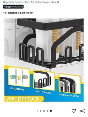 Black Metal Shower Caddy with 6 Hooks